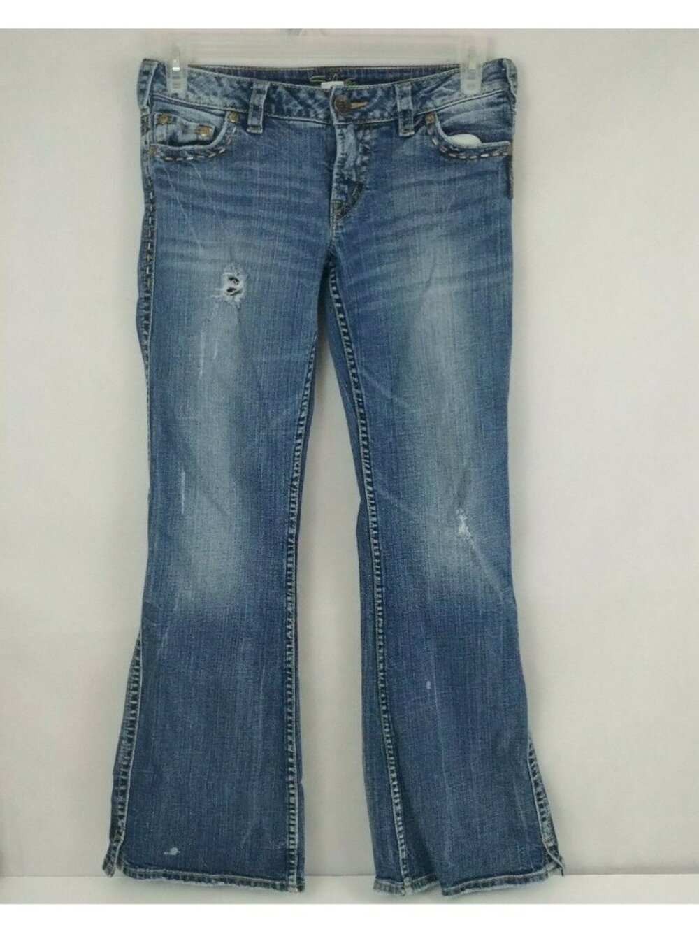 Silver Frances Embroidered Distressed Ripped Whiskered Jeans Size 29/31